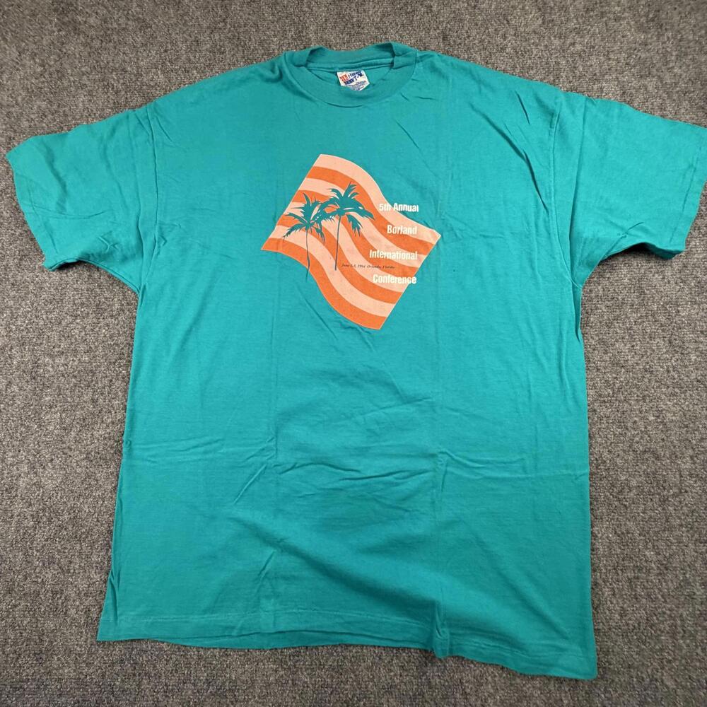 Hanes Beefy-T Mens Teal‎ Graphic T-Shirt XL 1994 Borland Conference 1049